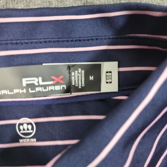 Ralph Lauren RLX Mens Golf Polo Shirt Size M Blue Pink Stripped LACC Club - Picture 3 of 12